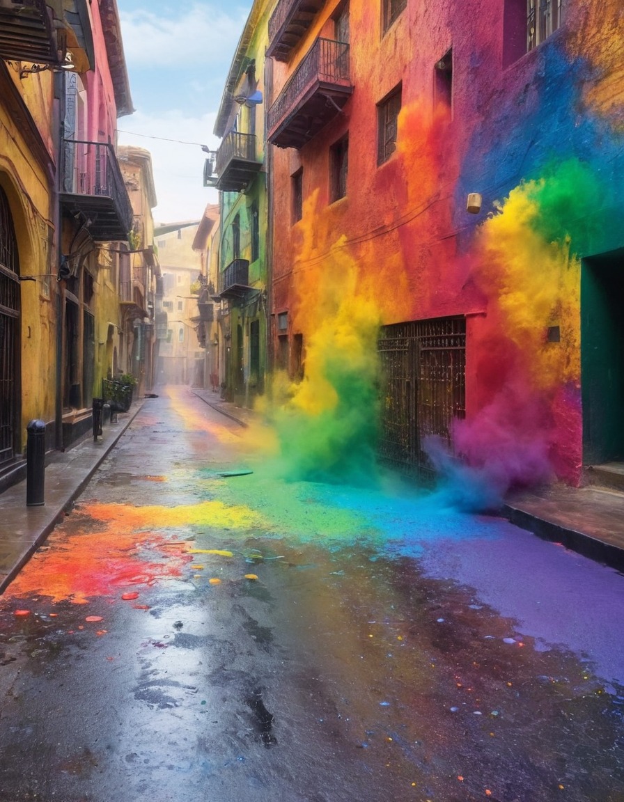 street art, urban environment, colors, rainbow, graffiti, colorful, vibrant