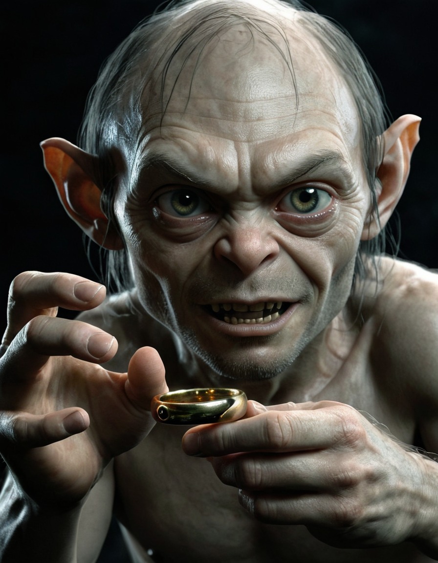 gollum, one ring, darkness, eyes gleaming, fantasy, fiction, character, john tolkien, tolkien