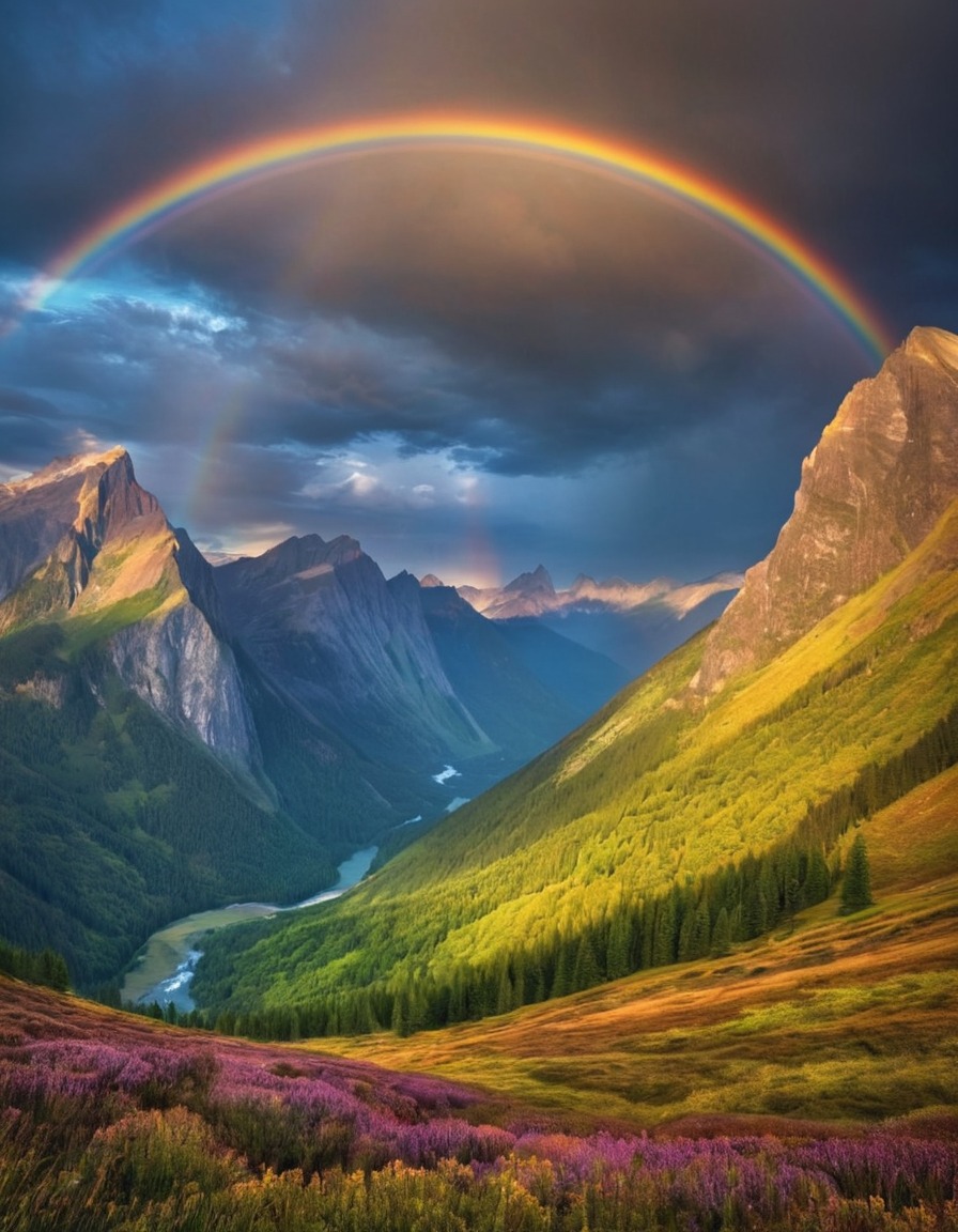 mountain, rainbow, nature, landscape