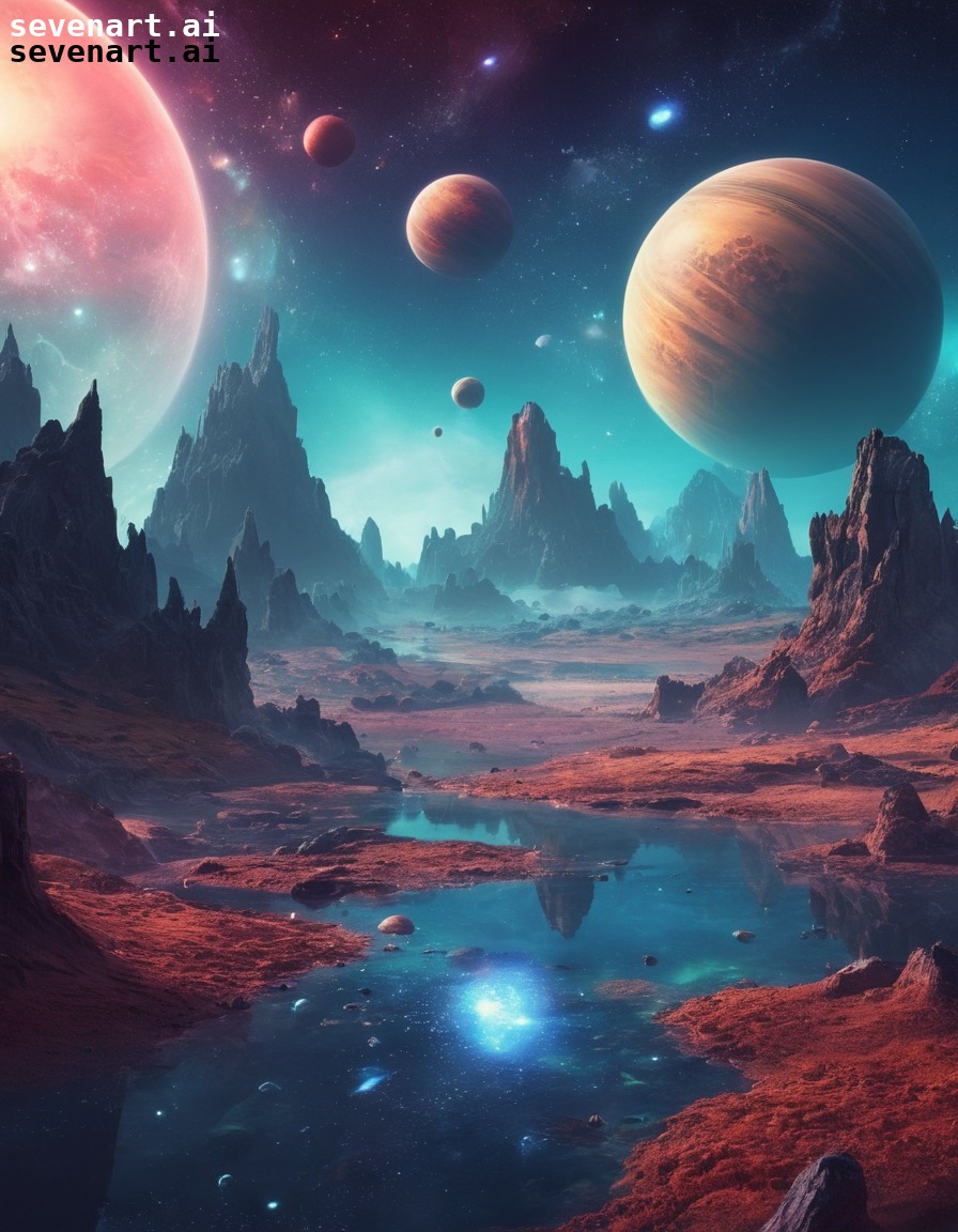 surreal, landscape, planets, mystical, cosmic, space, stars