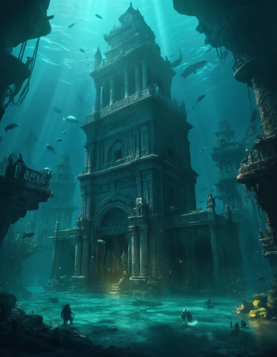 eerie, underwater city, ancient creatures, shadows, mystery, lovecraft, howard lovecraft