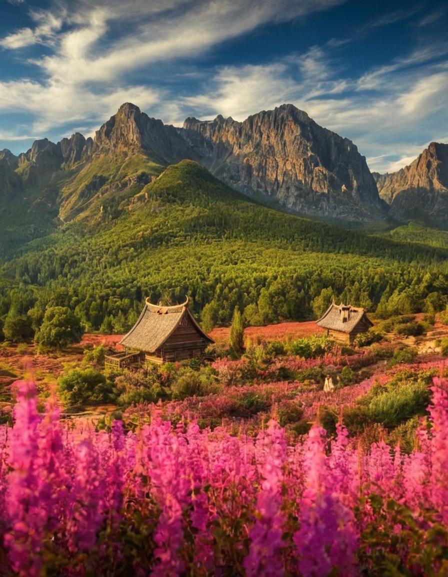 poland, landscape, mountain, cottage, pink flowers, wild flowers, path, nature, flowers, beautiful, petitworld favs