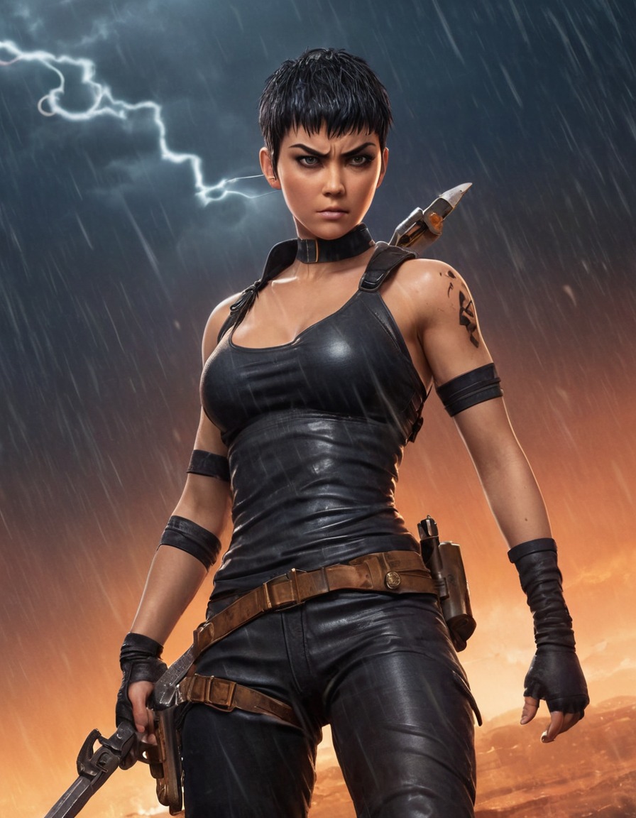 furiosa, character, movie, action, post-apocalyptic, rusty weapon, storm, mad max