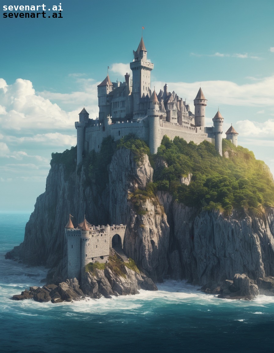 castle, cliff, sea, majestic, scenery