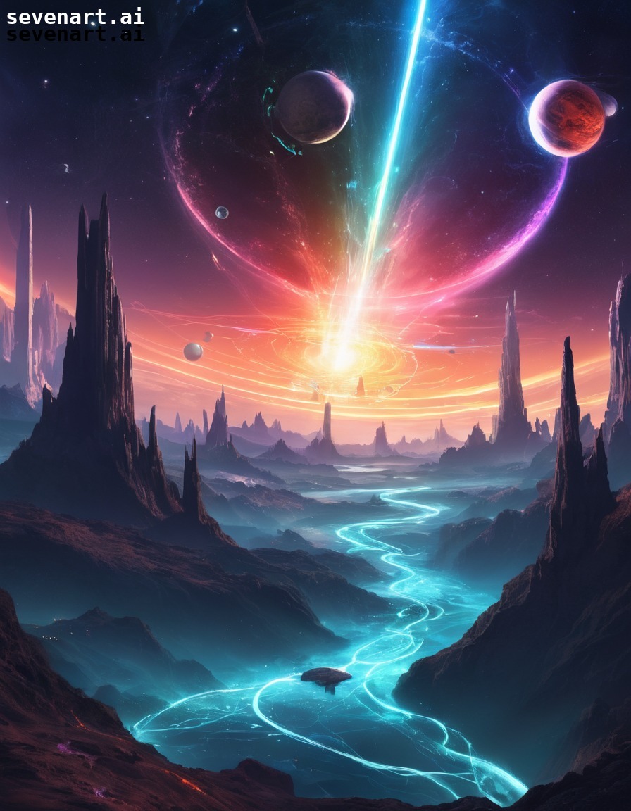 fantasy, sci-fi, cosmic, metropolis, planetary streams, space, stars