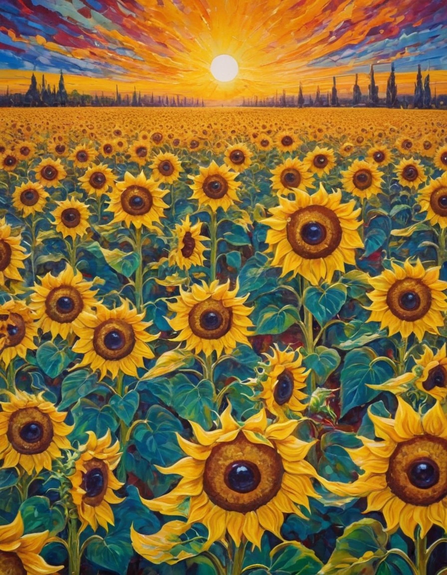 sunflowers, faces, unique, creative, nature, whimsical, surreal