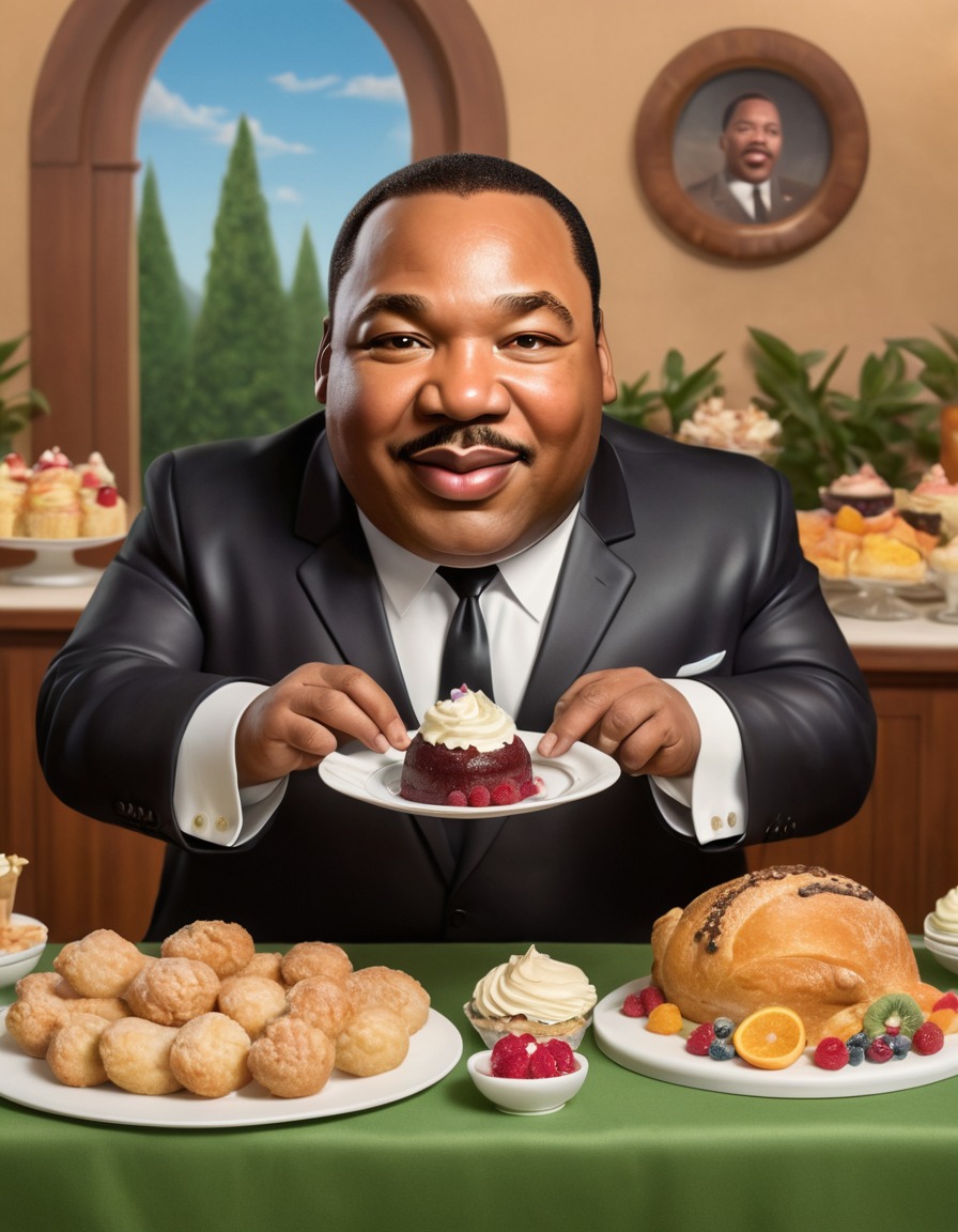 martin luther king jr., caricature, comedy, dessert buffet, fat