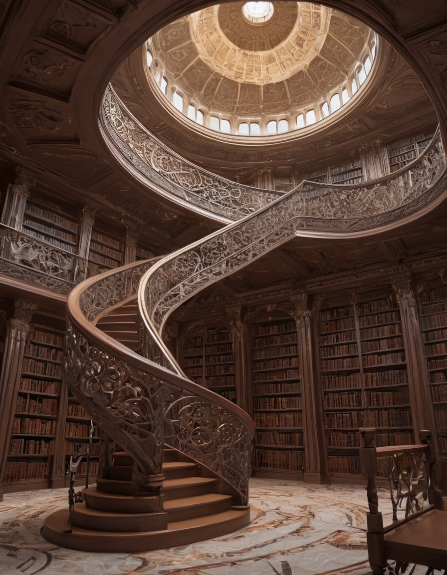 library, architecture, spiral staircase, design, interior design