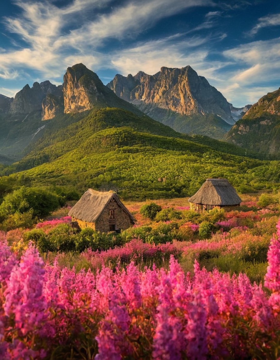 poland, landscape, mountain, cottage, pink flowers, wild flowers, path, nature, flowers, beautiful, petitworld favs