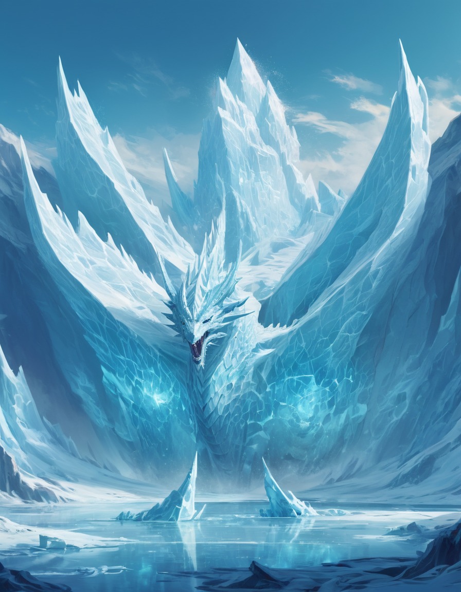 icy tundra, icebergs, glaciers, ice dragons, majestic wildlife, fantastic