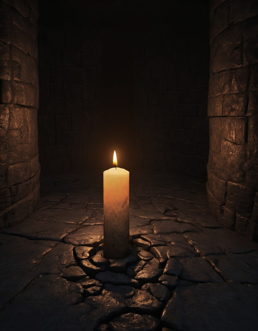 candle, flame, dimly lit, dungeon, medieval, gothic, underground, dark