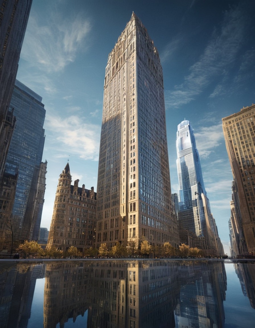 architecture, reflection, symmetry, historic building, modern skyscraper