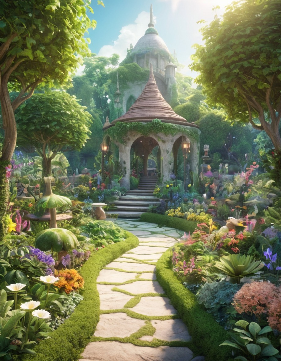 fantasy, enchanted, magical, garden, whimsical, plants, animals, fantastic