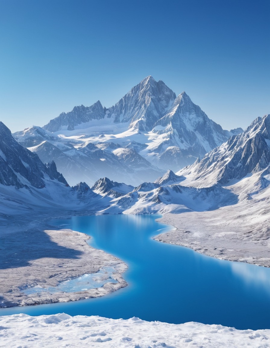 mountain, snow-capped, landscape, nature, blue sky