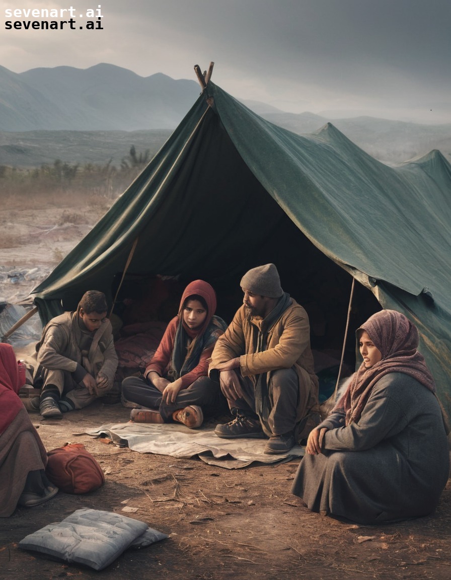 refugee, family, shelter, makeshift, camp, war