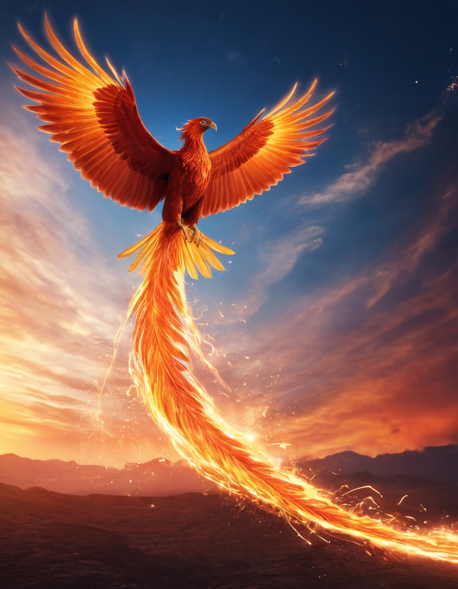 phoenix, mythical creature, fantasy, fire, sky