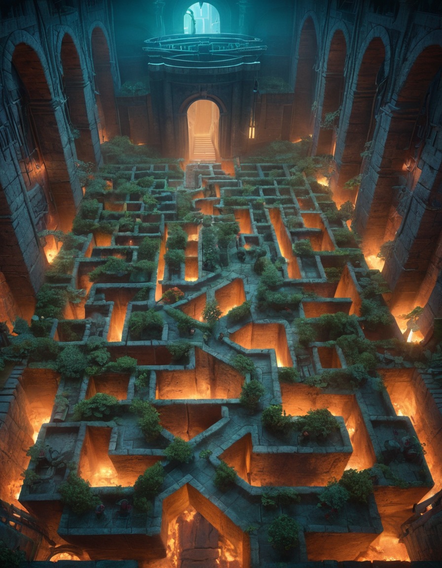 labyrinth, maze, traps, illusions, magic, fantasy scene