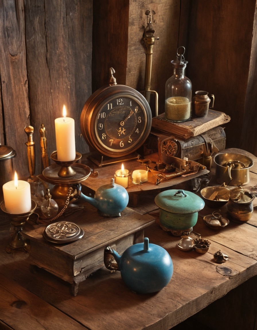 vintage, objects, rustic, wooden table