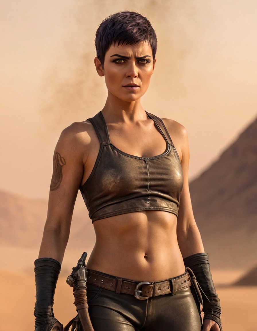 furiosa, desert, fierce, smoldering, warrior, post-apocalyptic, mad max