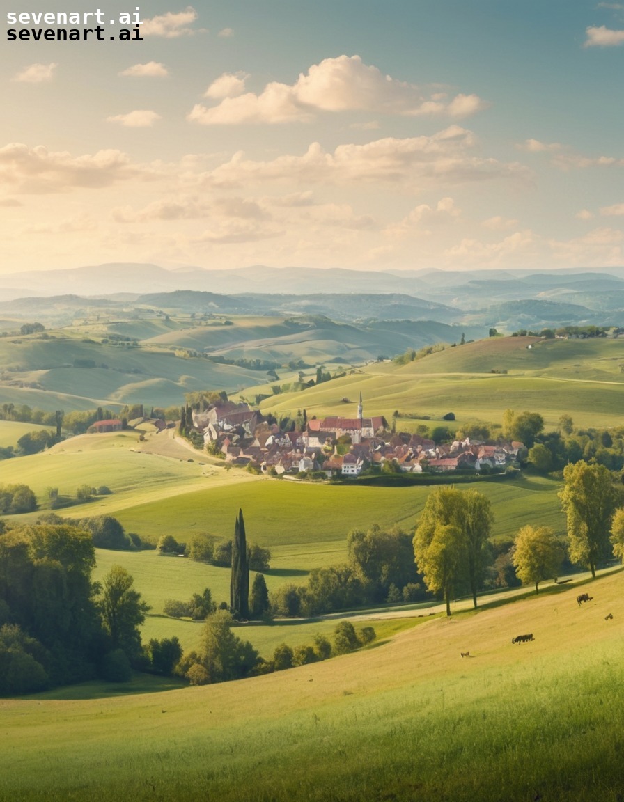 countryside, europe, rolling hills, village, landscape