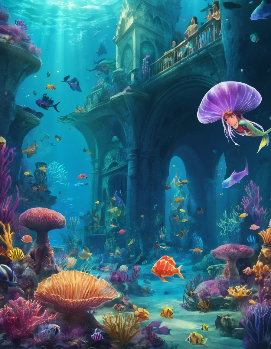 underwater, kingdom, mermaids, sea creatures, fantasy