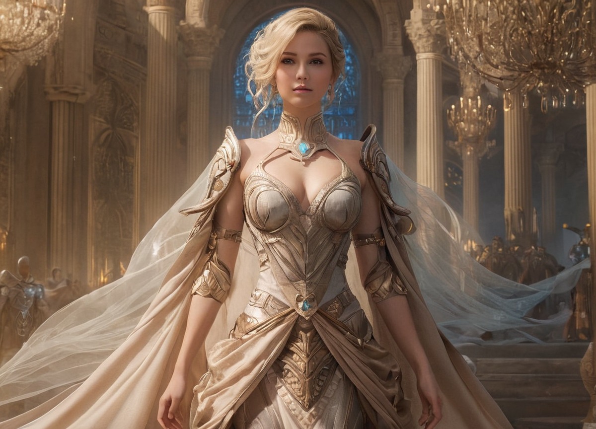 digitalart, characterdesign, fantasyart, dress, beauty, blondehair, digitalillustration, elegant, fantasy, royal, royalty, majesticbeauty, aigenerated, aiartcommunity