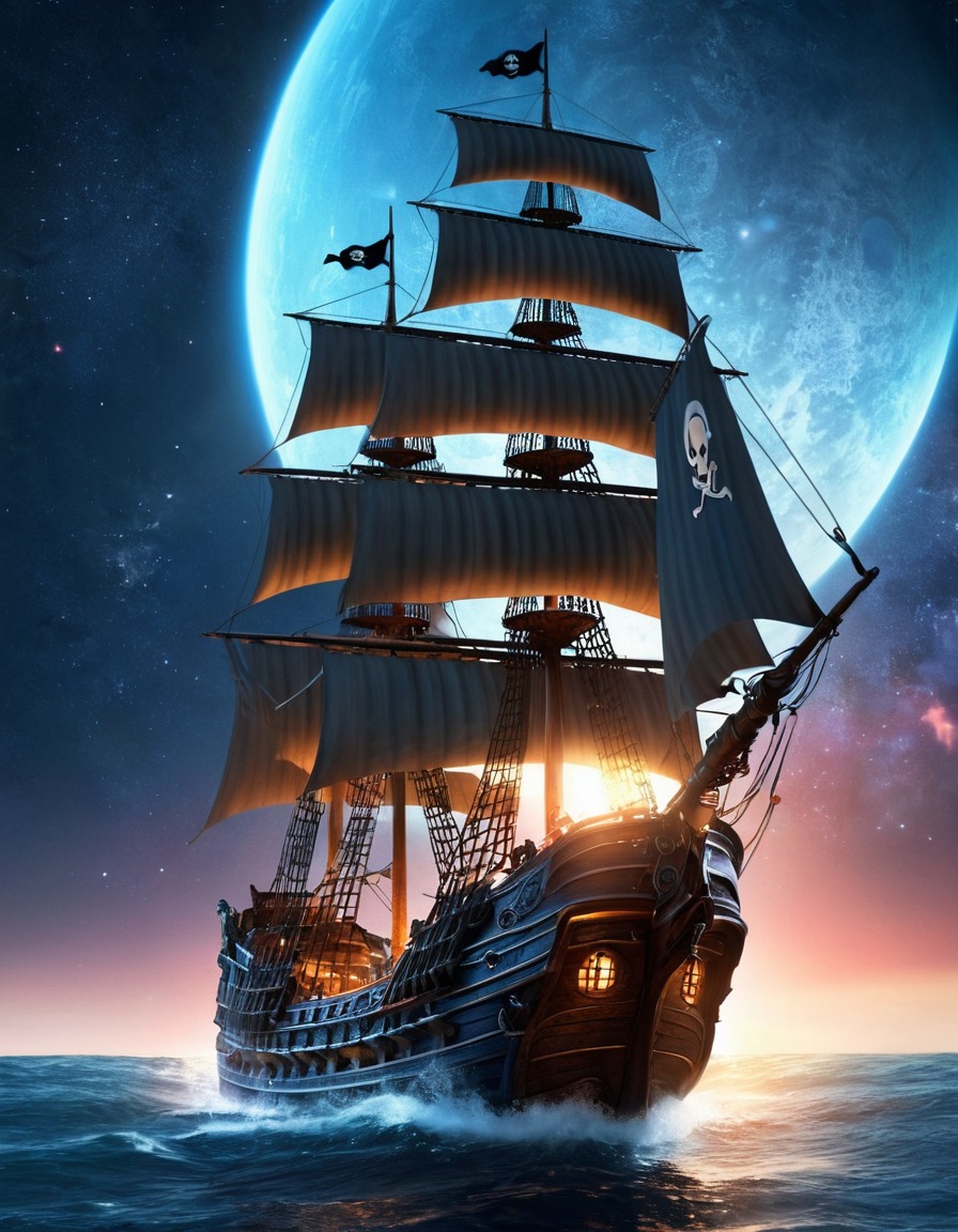 pirate ship, outer space, science fiction, fantasy, adventure, alien encounters