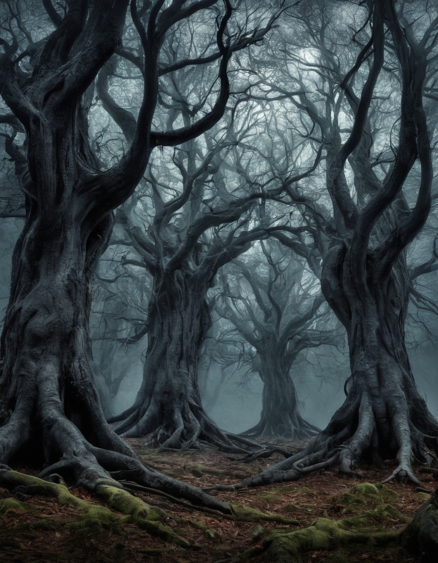 mystical, ancient trees, grove, secrets, nature, whispers, communication