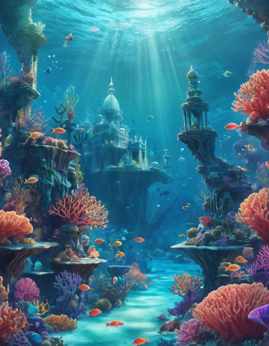 underwater, mermaids, fantasy, coral reefs, serene, fantastic