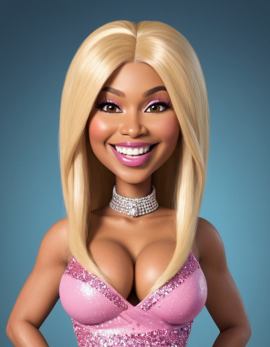 nicki minaj, celebrity, music artist, big head, crazy smile, caricature, pop culture