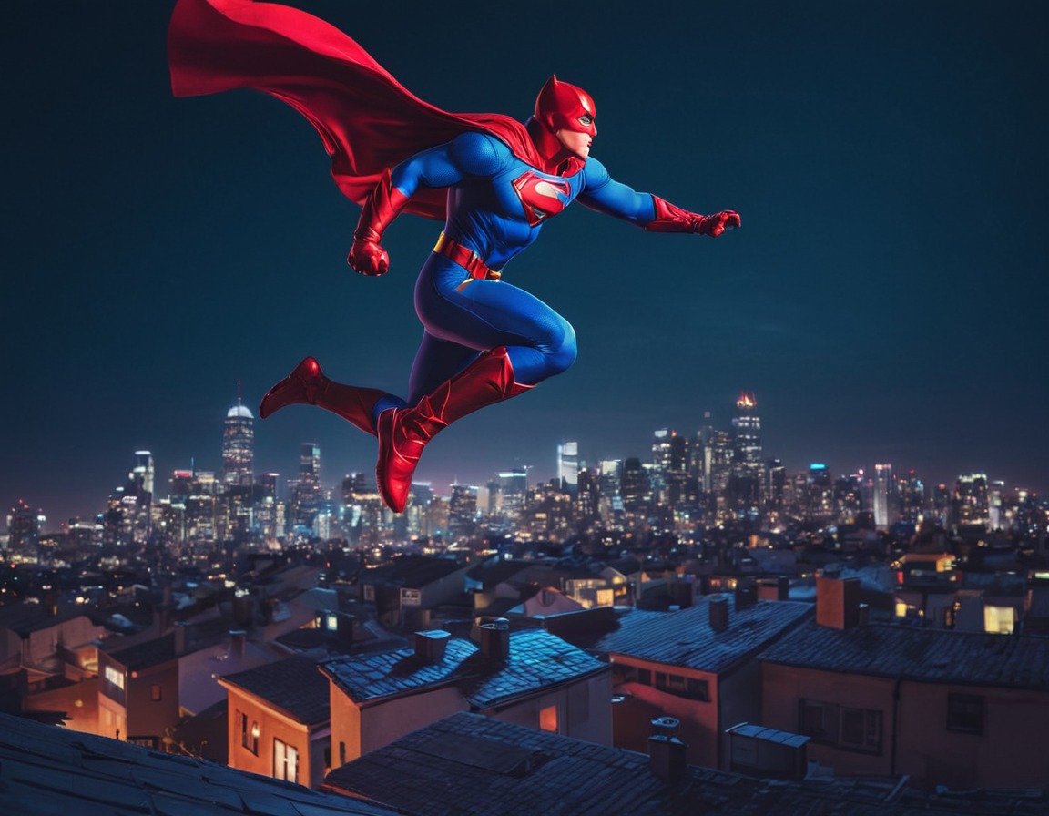 superhero, rooftops, urban, night, action, hero