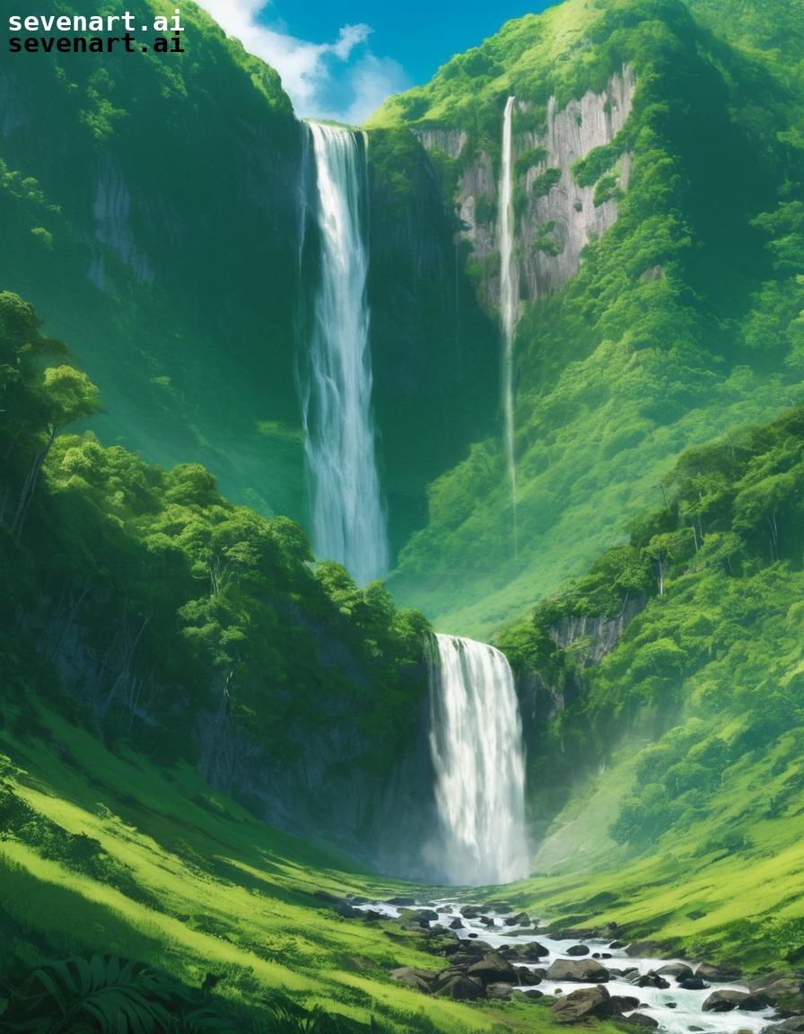 nature, waterfall, mountains, lush, scenic