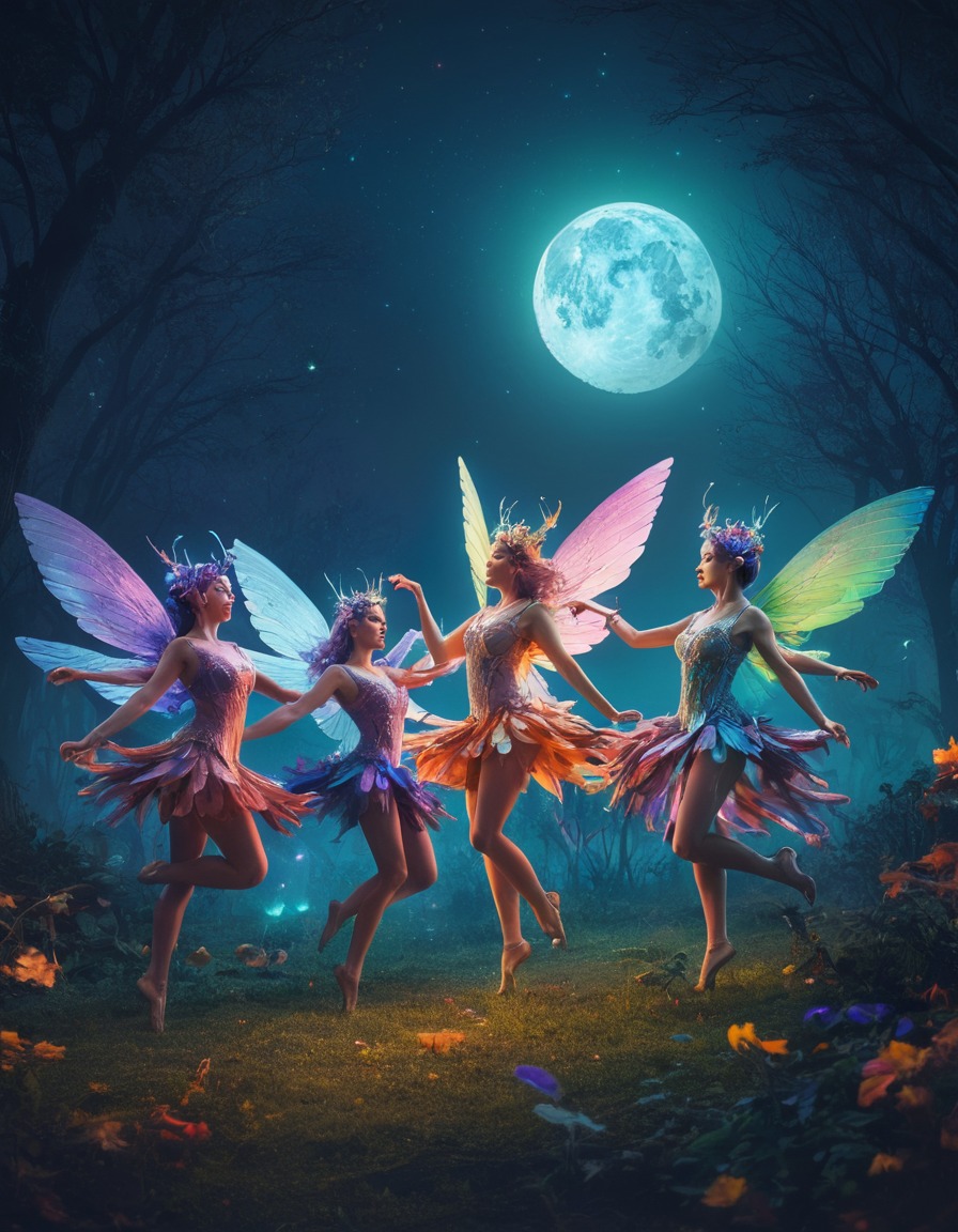 fantasy, faeries, magical creatures, moonlight, dancing