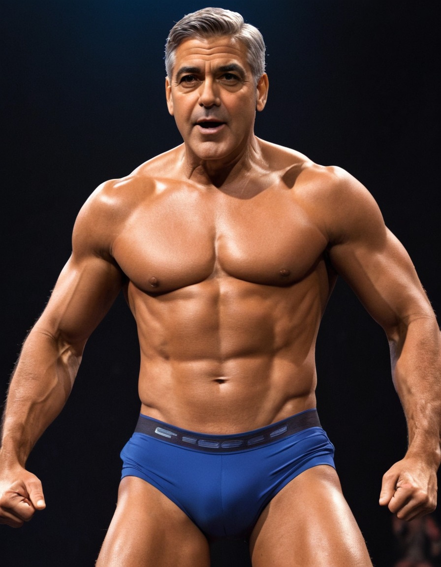 george clooney, bodybuilder, transformation, muscles, stage