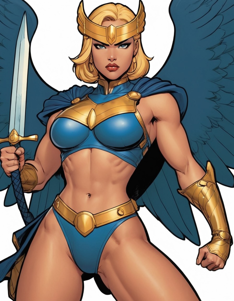 marvel comics, valkyrie, superhero, female character, comic book, battle stance, sexy, painted