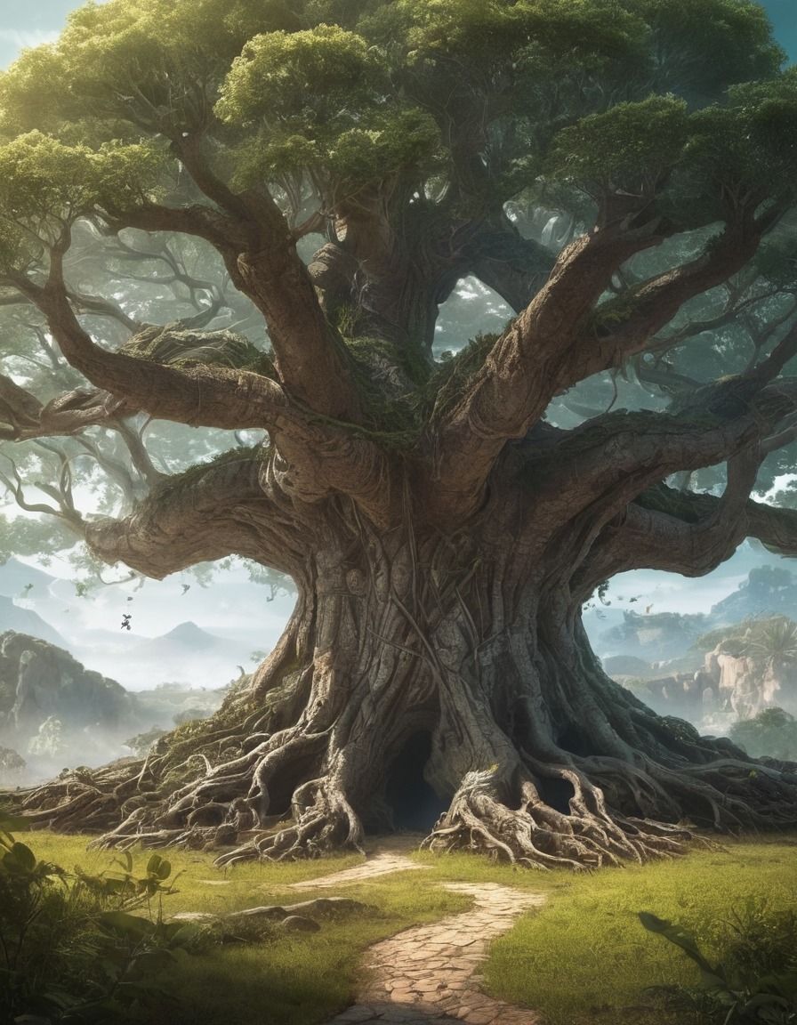 fantasy, magical creatures, ancient, tree of life, enchanted, fantastic