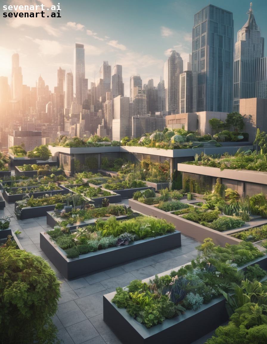 cityscape, urban gardening, rooftop oasis, nature in the city, sustainable living, modern city, city