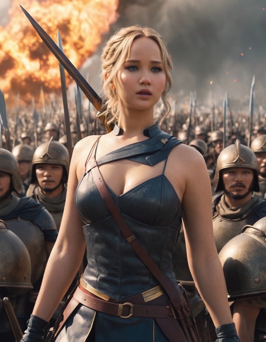 jennifer lawrence, warrior princess, battle, army, leadership, anime