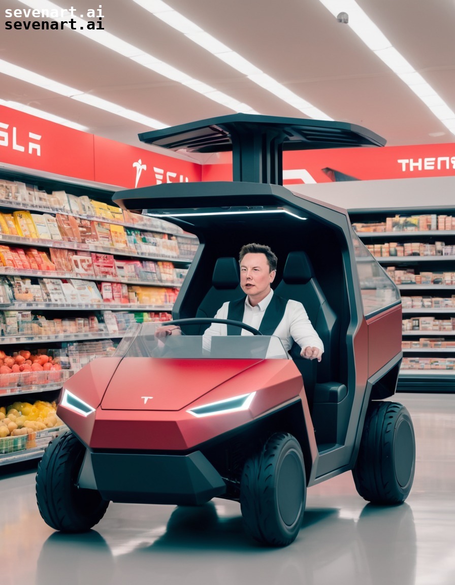 elon musk, tesla cybertruck, futuristic, shopping cart, grocery store, elonmusk, musk