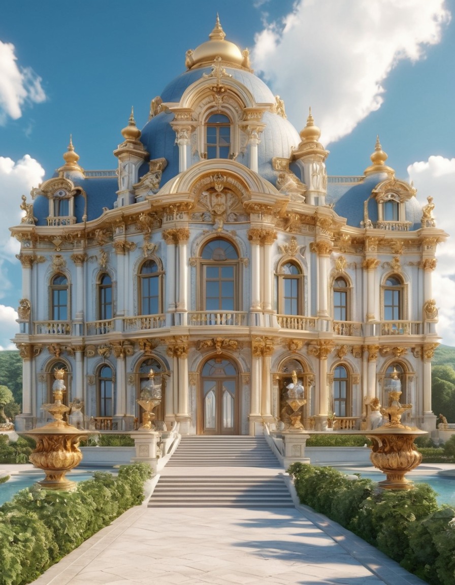 architecture, baroque style, palace, ornate details, sculptures, european architecture