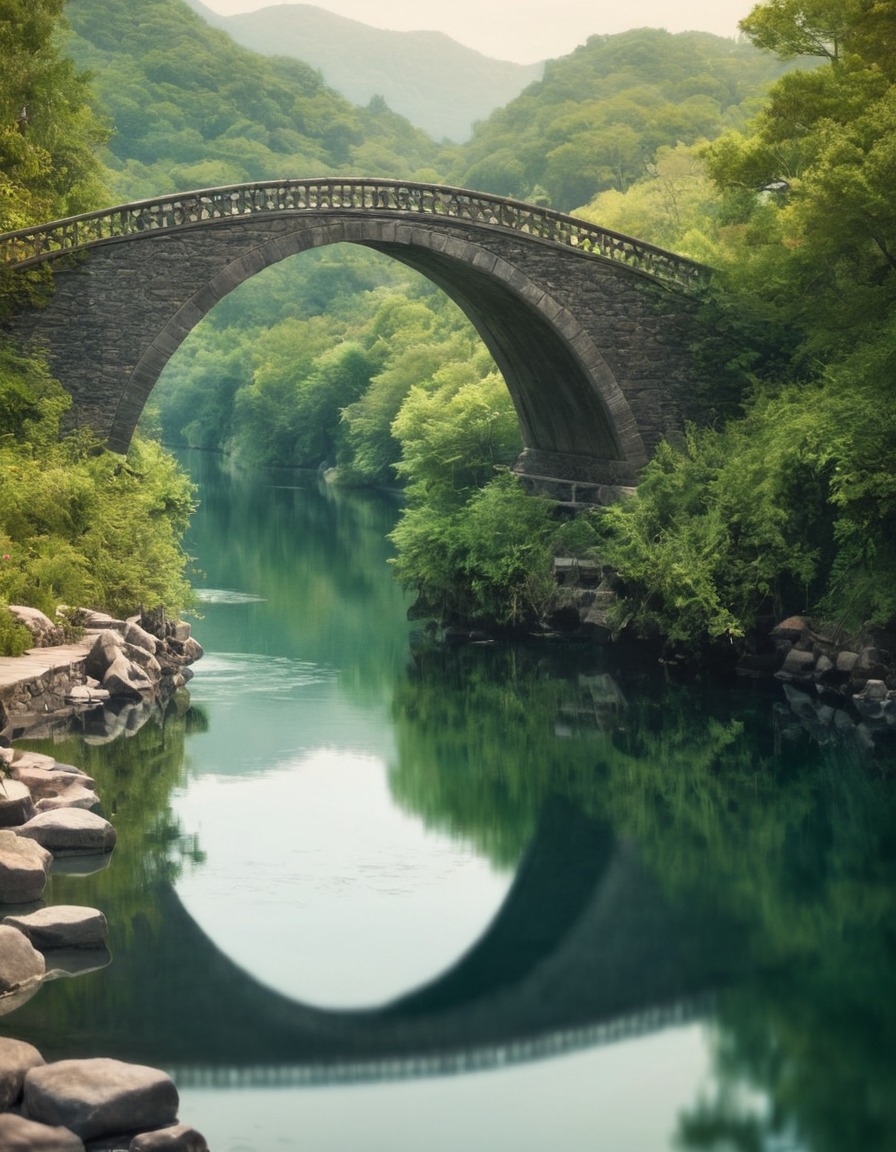 bridge, river, peaceful, architecture, nature