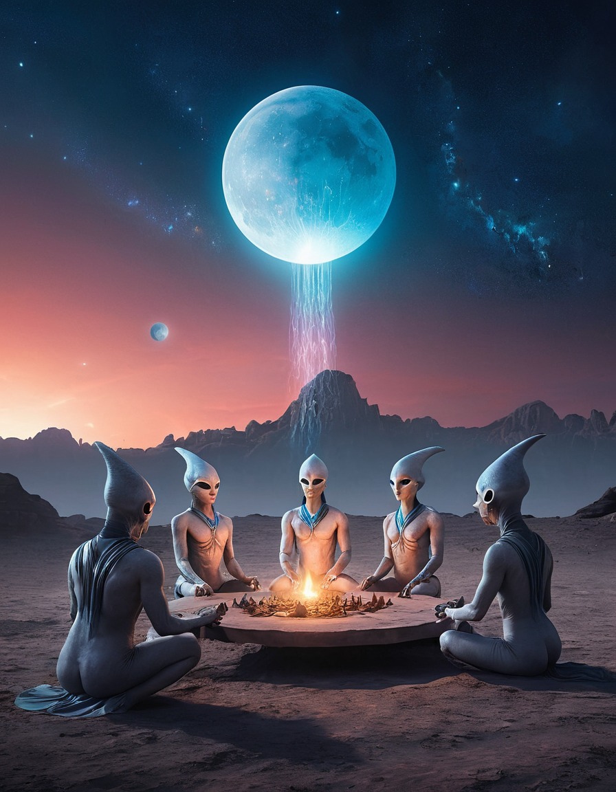 extraterrestrial beings, ritual, moons, alien culture, extraterrestrial, aliens