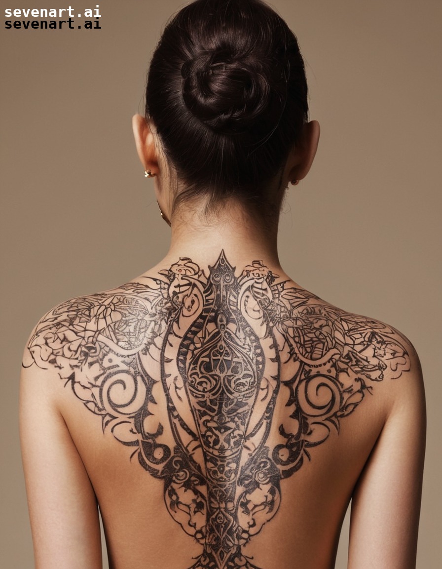 tattoo, back, woman, art, design