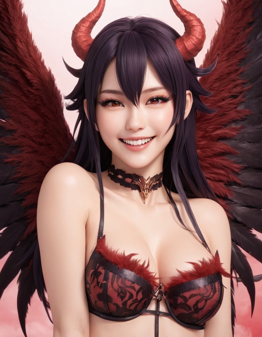 fantasy, succubus, wings, sinister smile