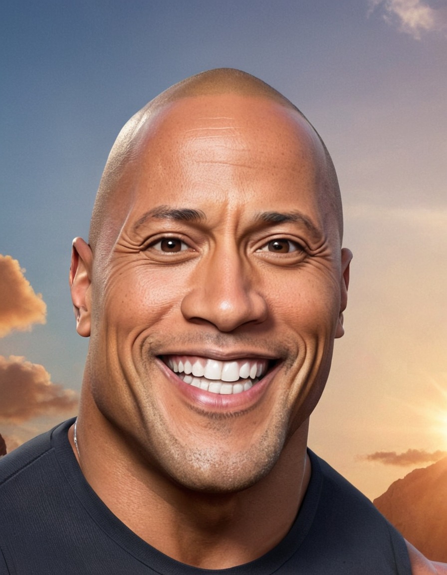 dwayne 'the rock' johnson, the rock, big head, caricature, crazy smile, entertainment, celebrity