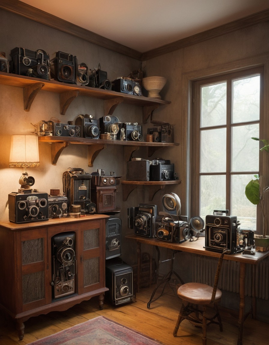 vintage, photography, film cameras, cozy corner