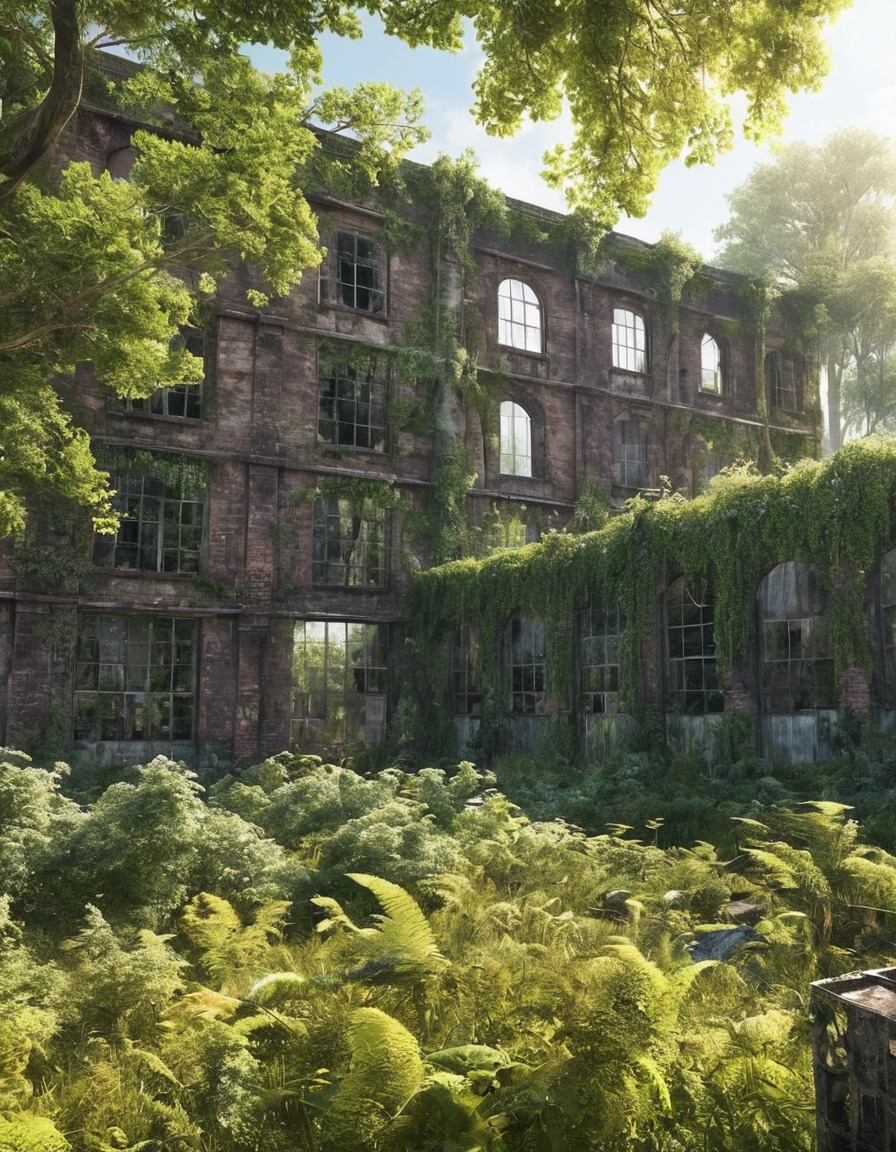 abandoned, warehouse, nature, reclaiming, urban decay