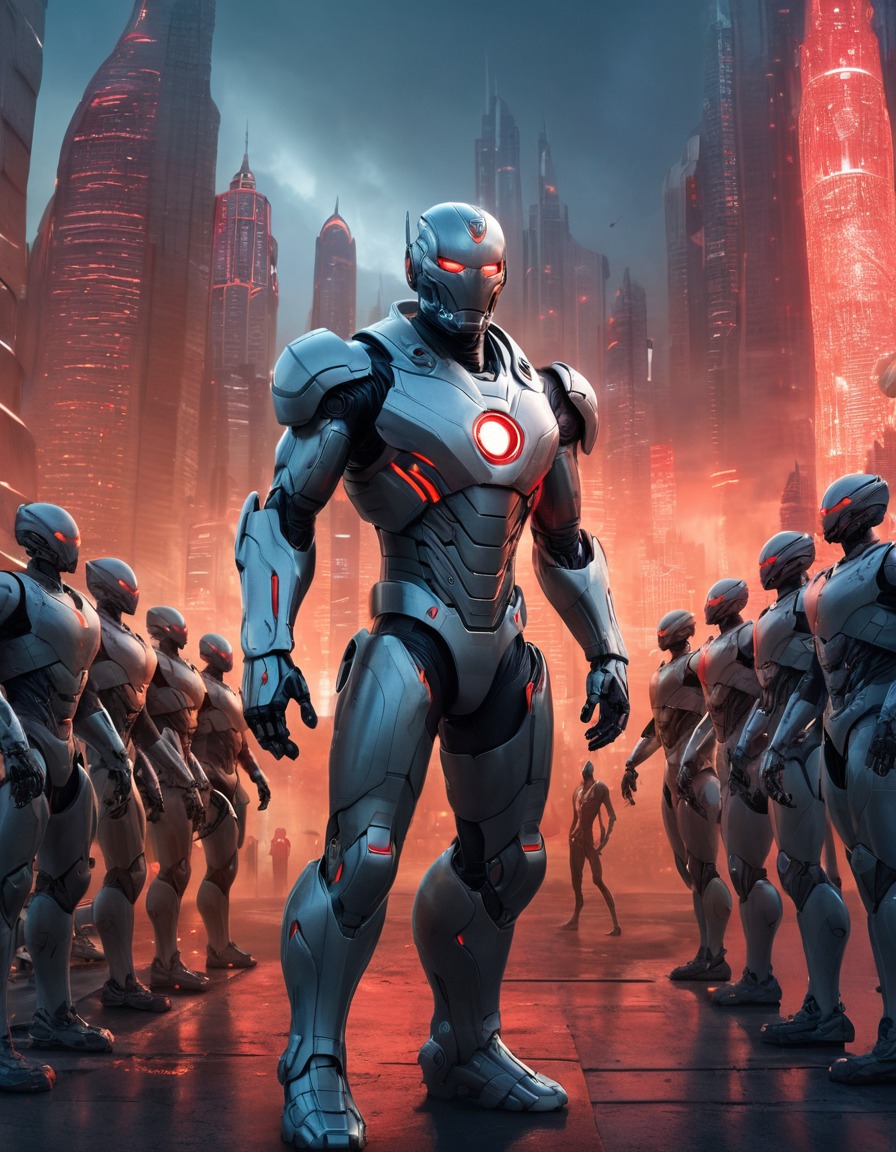 ultron, marvel, futuristic, cityscape, drones, technology, robots, games, movies