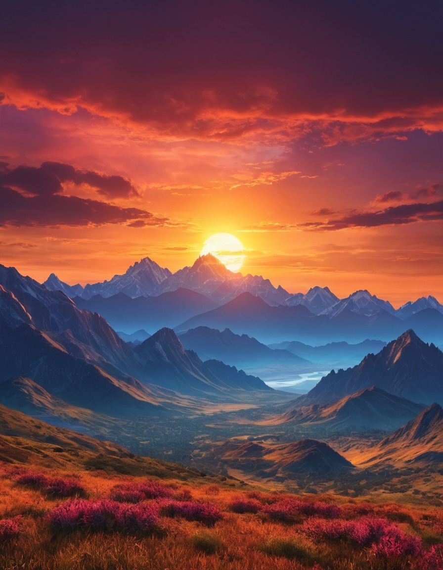 sunset, mountain range, nature, landscape, vibrant