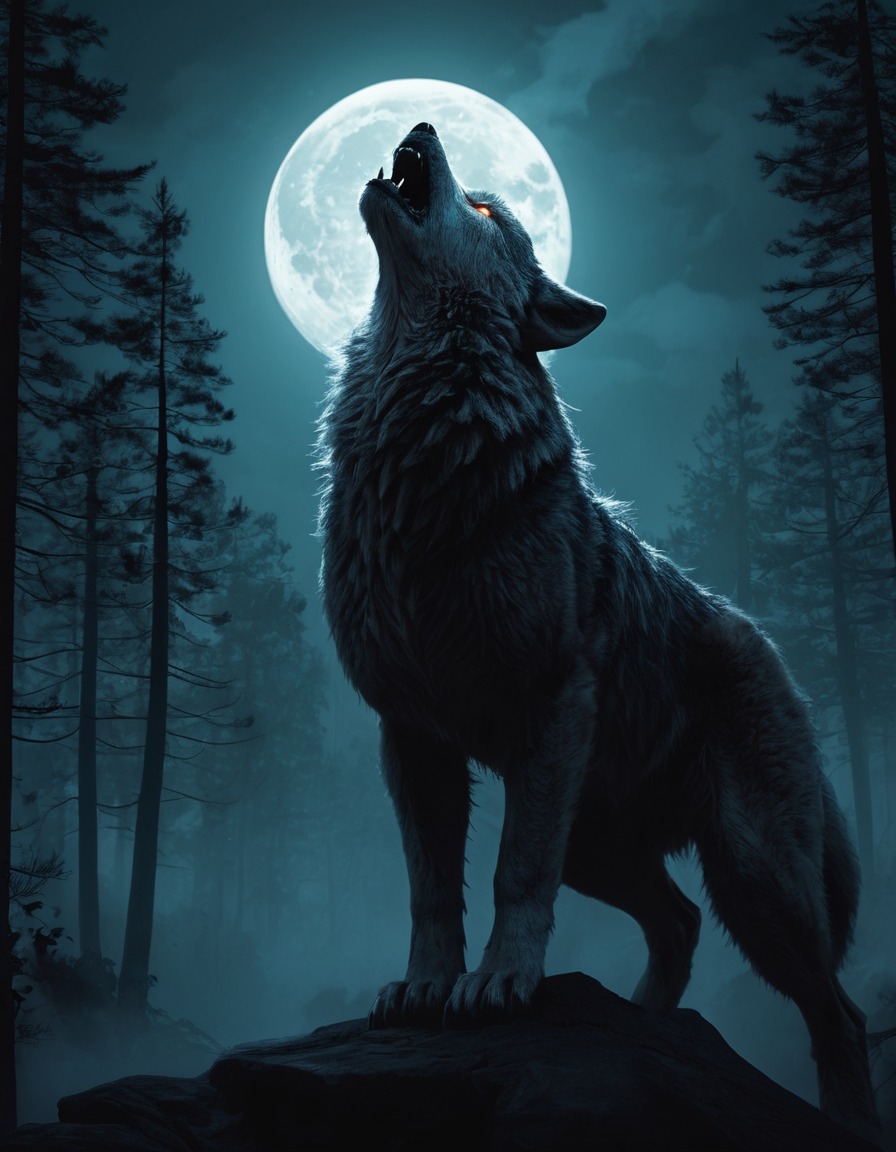 werewolf, moon, dark, mysterious, forest